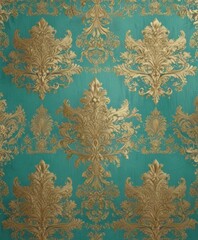 Subtle gold damask on turquoise, elegant vintage design, repeating ,  home,  detail,  wallcovering