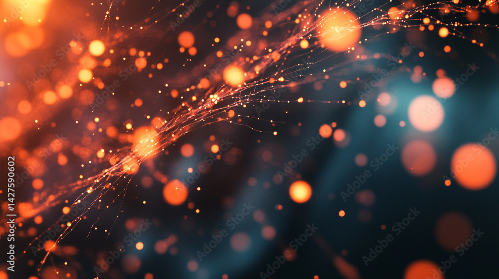 Poster red color bokeh lights background blurred circle shapes, glowing orange lights creating a beautiful 