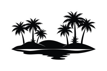 A desert oasis with palm trees silhouette