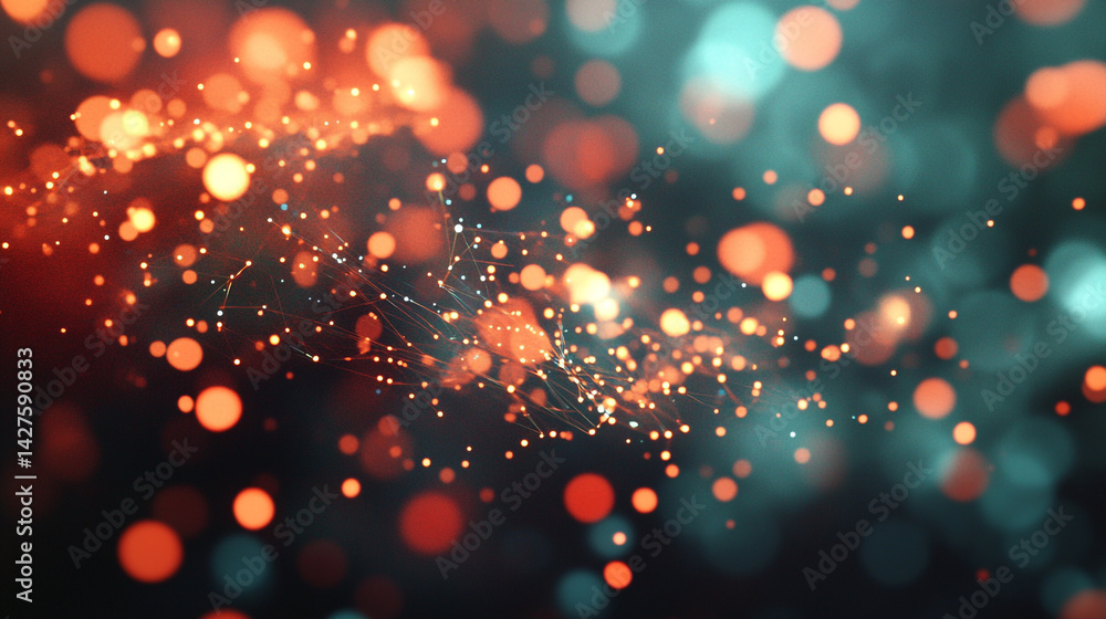 Poster red color bokeh lights background blurred circle shapes, glowing orange lights creating a beautiful 