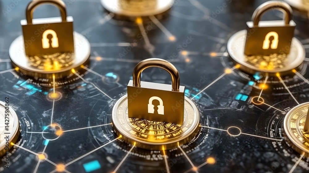 Aufkleber glowing ransomware encryption lock on server digital security technology environment cyber threat co