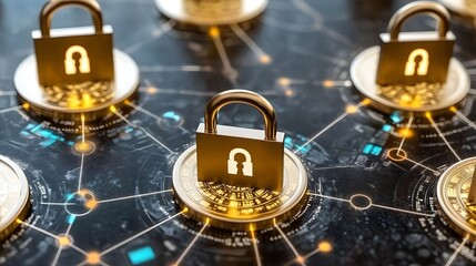 Glowing ransomware encryption lock on server digital security technology environment cyber threat concept