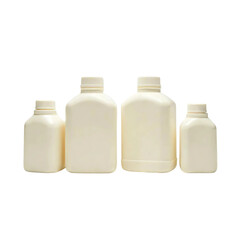 Assorted white plastic bottles on transparent background 