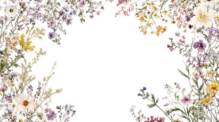 Obraz premium White flower arrangement with a white watercolor background, Stunning White and Green flower leaves for decor, Vintage aesthetic watercolor seamless pattern with violets, lilies and leaves.