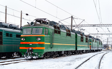 Freight electric locomotive at Kyiv depot, Ukraine