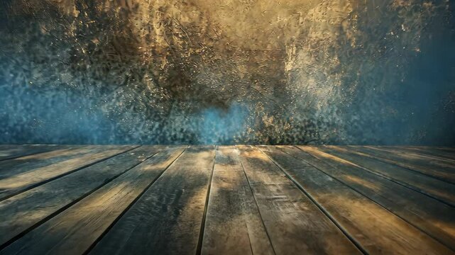 Wooden surface display with textured wall. Studio, background, tabletop texture
