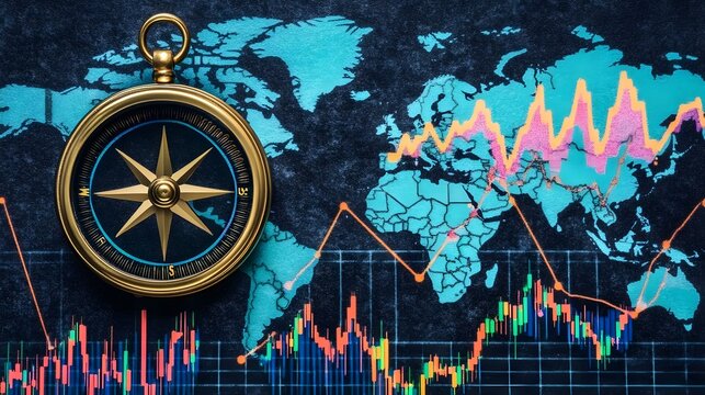 Analyzing global financial trends worldwide infographic digital art aerial view investment insights