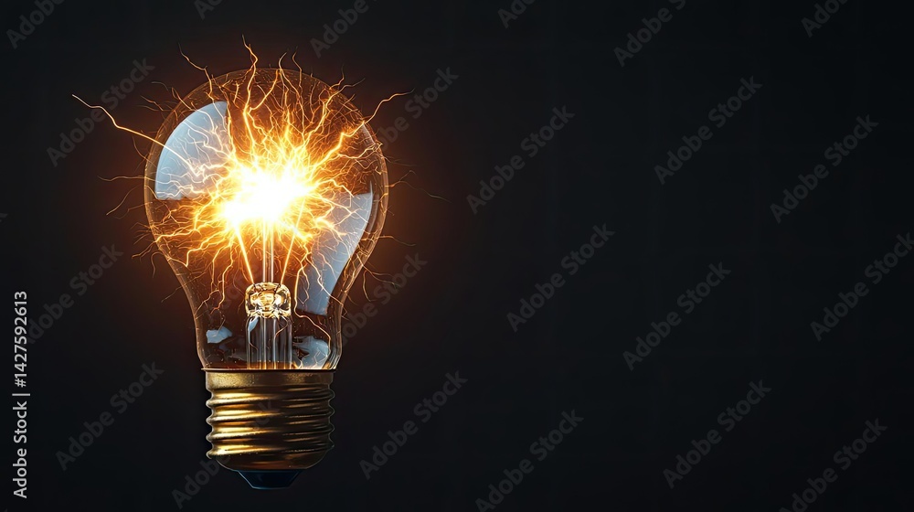Poster explosion of lightbulb in high-speed electric crash concept. illuminated light bulb with electric sp