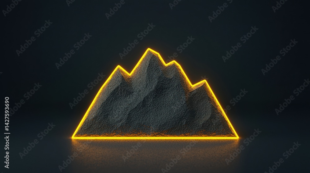 Poster a stylized mountain range illuminated with a glowing orange outline against a dark background, creat