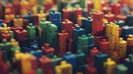 Colorful Puzzle Cityscape Abstract 3D Blocks.