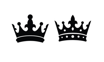 King and queen crown silhouette. This image shows two black crown silhouettes side by side, representing royalty and elegance. Vector clipart illustration design.
