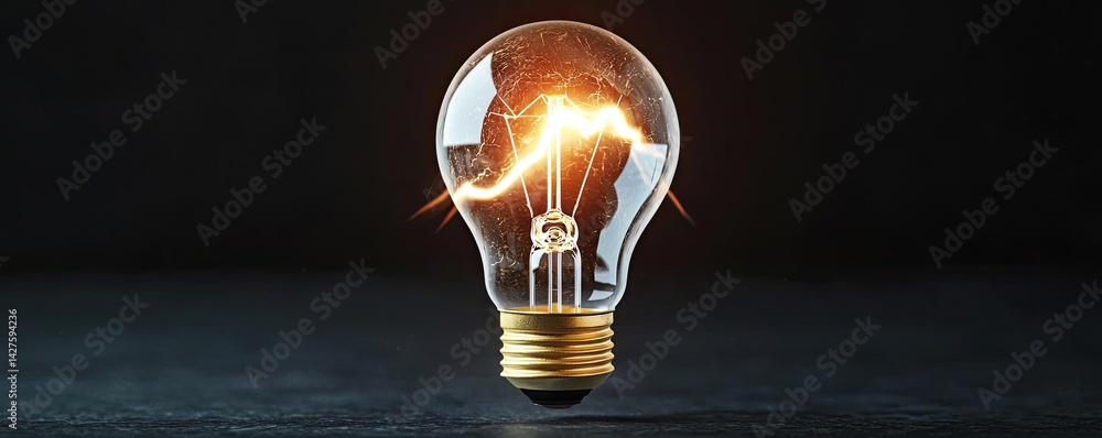 Poster explosion of lightbulb showing bulb and filament crash concept. a glowing light bulb illuminating th