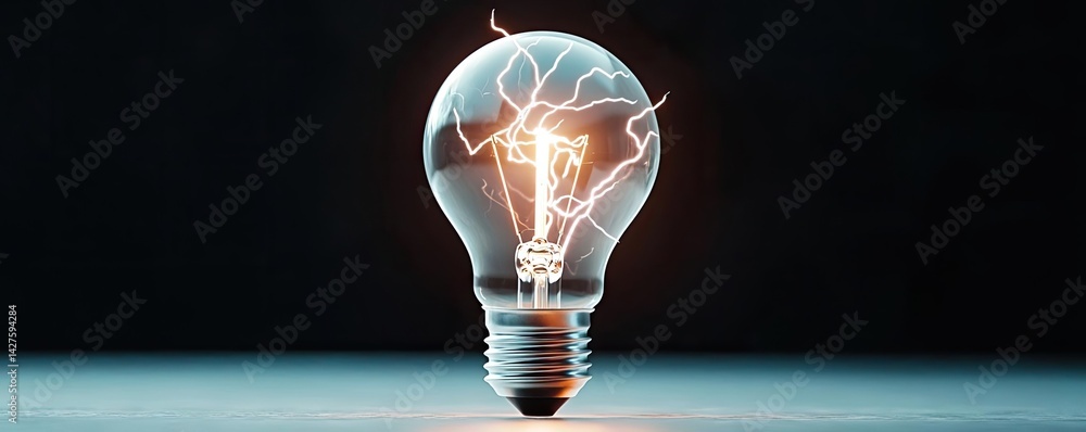 Poster explosion of lightbulb showing bulb and filament crash concept. an illuminated light bulb representi