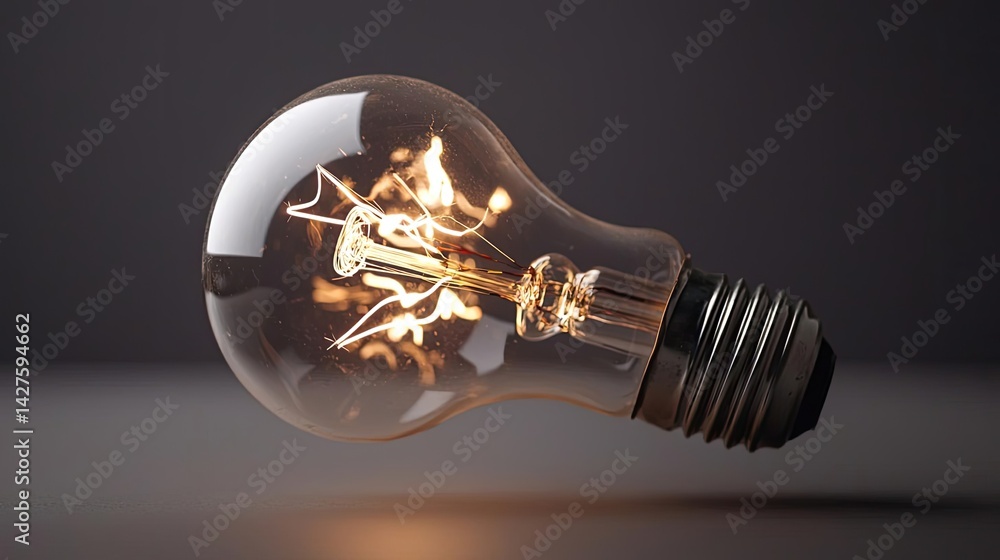 Poster explosion of lightbulb showing bulb and filament crash concept. glowing light bulb showcasing its in