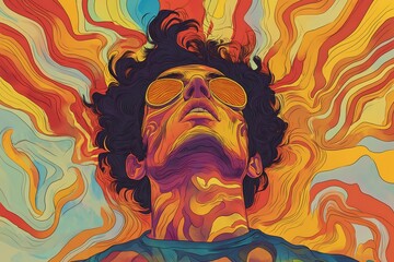 A Man is Floating in an Abstract Background, Psychotic Hallucinations and Daydreaming Concept
