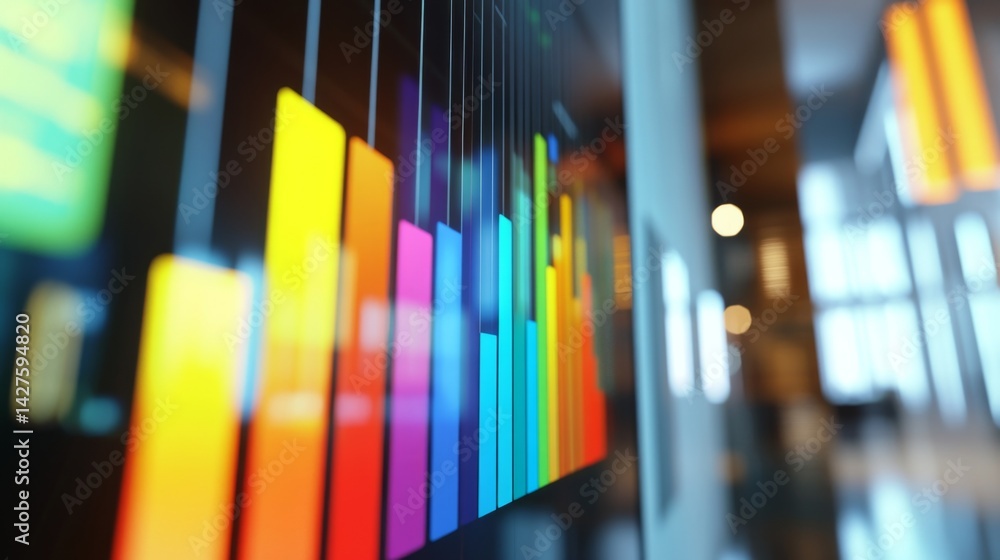 Poster a close-up of a financial bar chart on a computer screen, showing different data categories with col