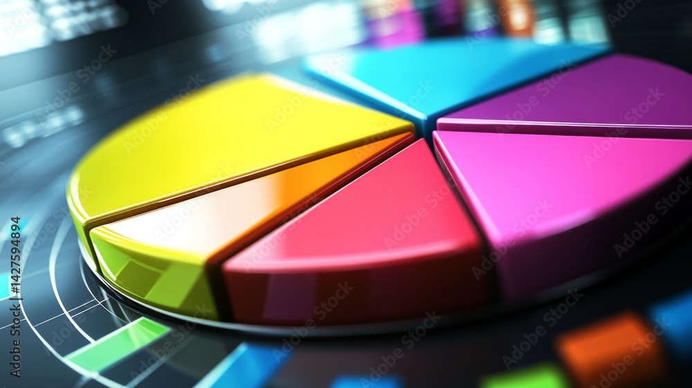 Poster a close-up of a financial pie chart displayed on a computer screen, with segments highlighting diffe