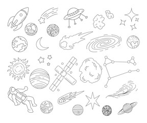 Vector Set of Space Object Lineart Illustration Suitable for Posters and Graphics