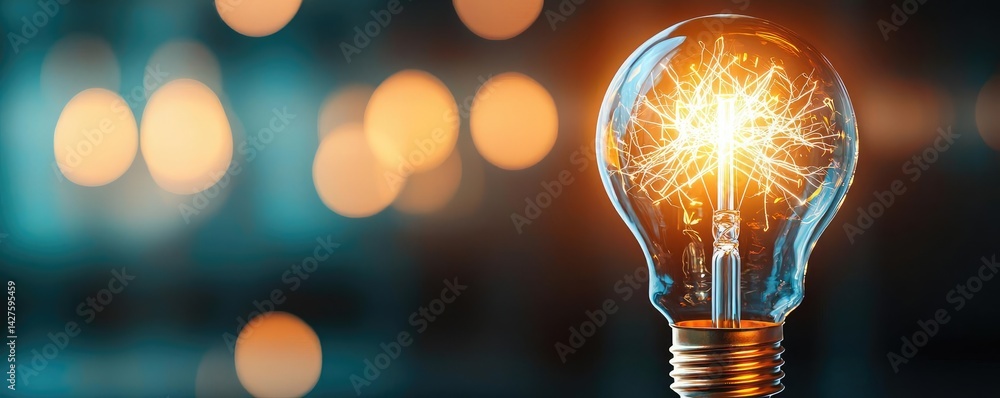 Poster explosion of lightbulb showing bulb and filament crash concept. illuminated light bulb glowing with 