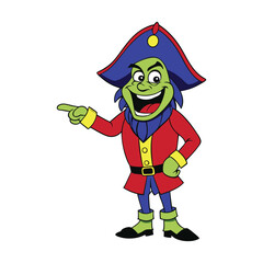 grinning pirate mascot pointing fingers