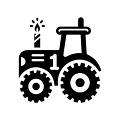 First birthday candle tractor icon with transparent background