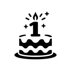 First birthday cake candle icon with transparent background