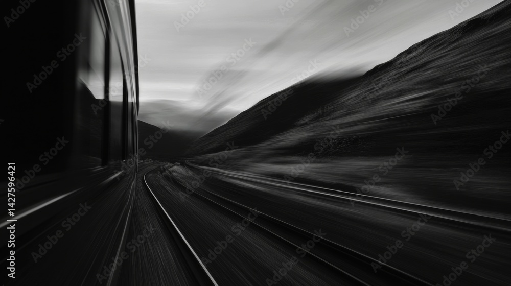 Poster a close-up of a train speeding past on the tracks, with motion blur capturing the fast-paced movemen