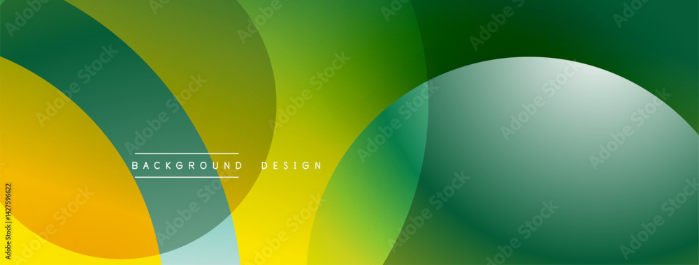 Poster Abstract background features overlapping translucent circles. Colors transition from yellow, green to teal. Modern design suitable for digital projects or presentations.