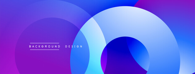 Abstract composition featuring overlapping circles. Gradient shades transition from purple to blue creating dynamic visual effect. Modern design suitable for backgrounds, presentations.