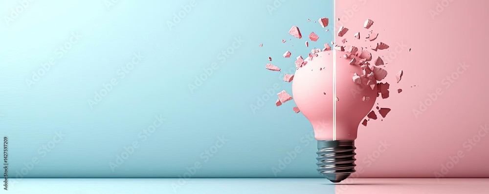 Poster explosion of lightbulb showing bulb and filament crash concept. a broken light bulb symbolizes ideas