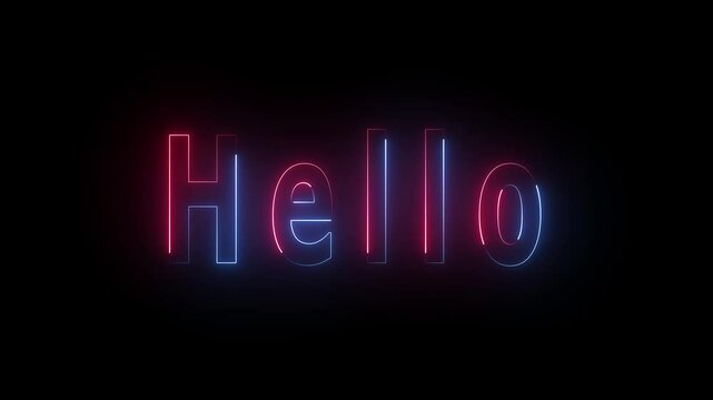   Hello text Glowing neon animation.