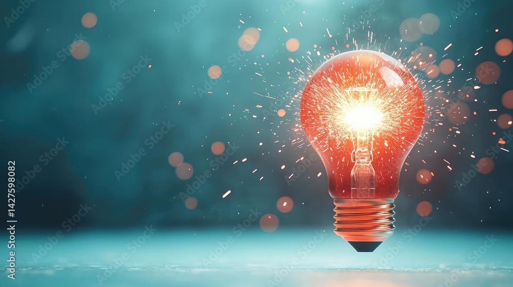 Poster explosion of lightbulb in high-speed electric crash concept. glowing light bulb emitting sparks in a