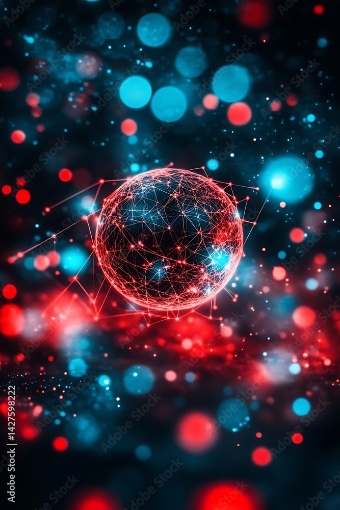 Poster abstract network globe with cosmic bokeh background, innovative connection
