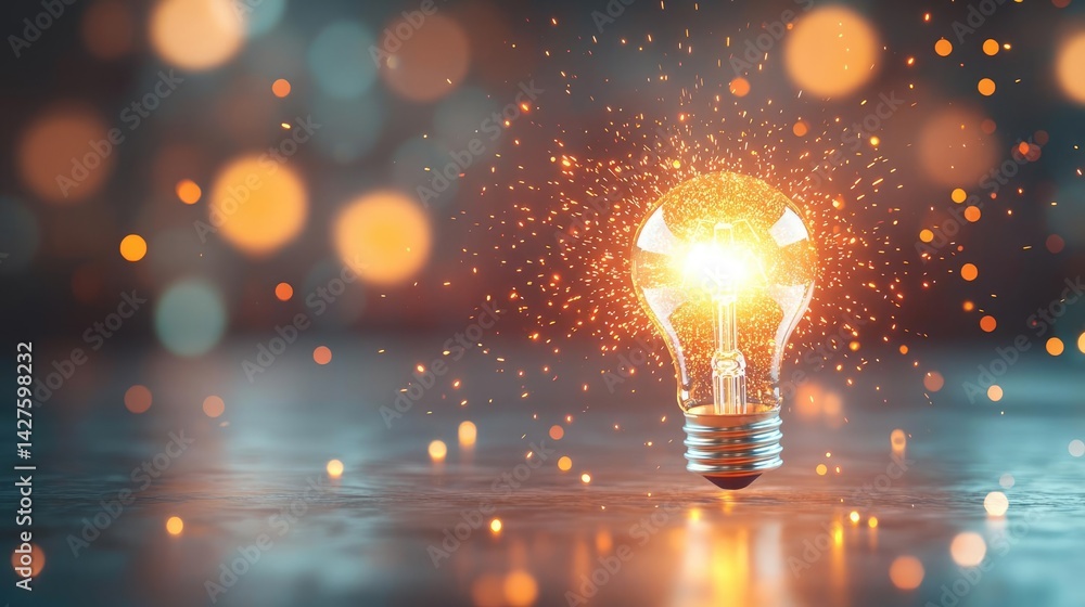 Poster explosion of lightbulb in high-speed electric crash concept. a glowing light bulb with sparkling eff