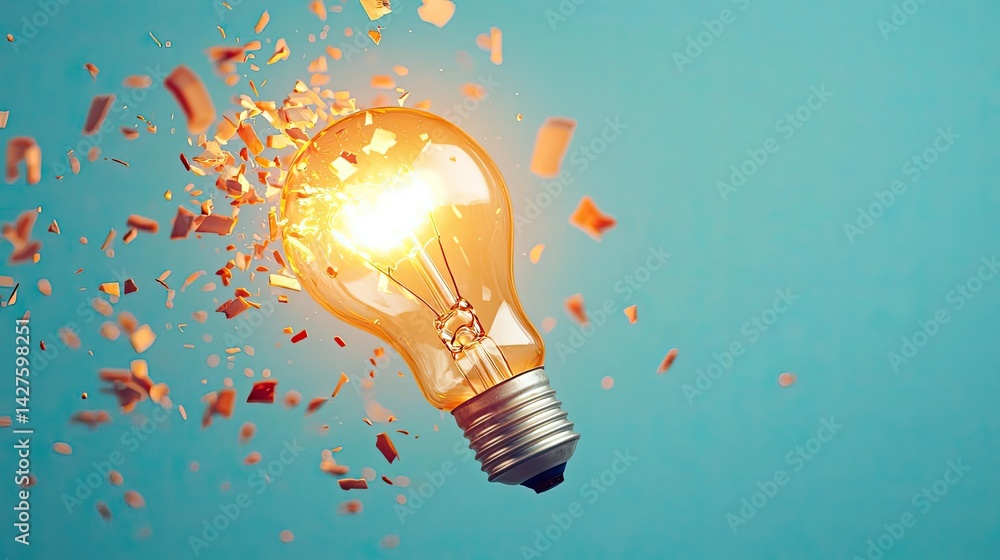 Poster explosion of lightbulb in high-speed electric crash concept. a light bulb exploding, symbolizing cre