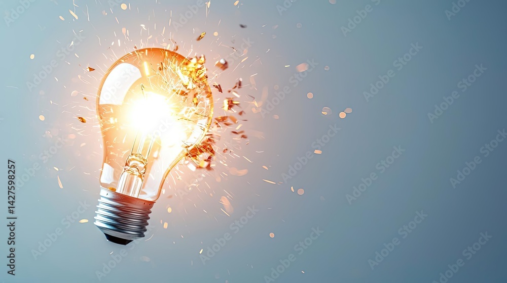 Poster explosion of lightbulb in high-speed electric crash concept. exploding light bulb symbolizing innova