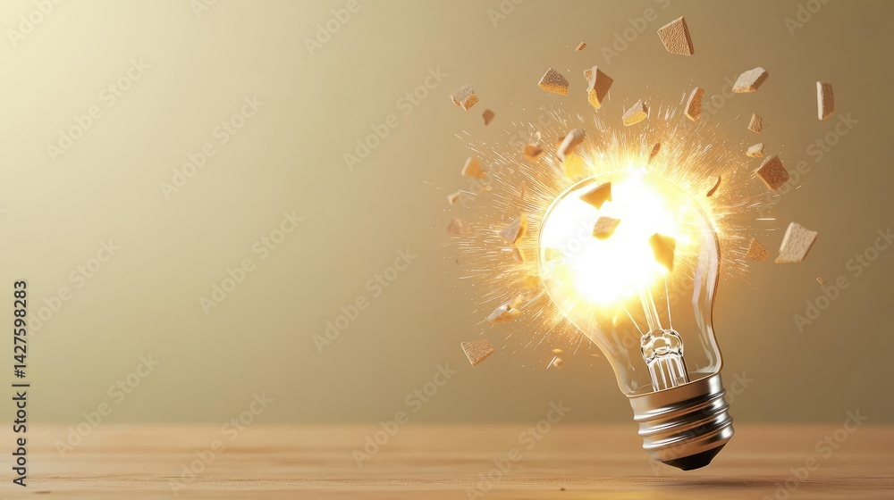 Poster explosion of lightbulb in high-speed electric crash concept. an exploding light bulb symbolizing inn