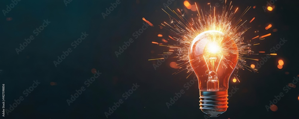 Poster explosion of lightbulb in high-speed electric crash concept. a bright light bulb igniting creativity