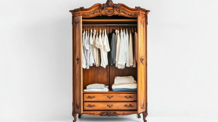 Antique wardrobe with clothes