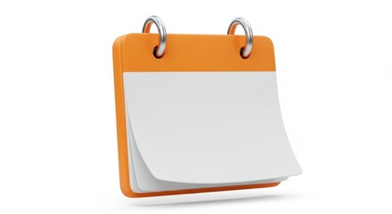 3D Orange blank calendar mockup isolated on white background