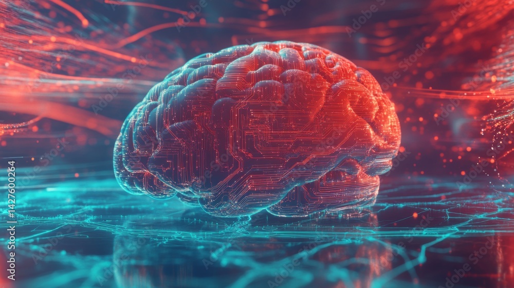 Aufkleber a conceptual image of a human brain surrounded by digital circuit patterns, symbolizing the connecti