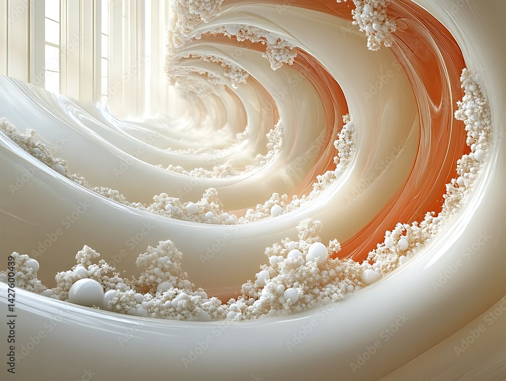 Poster abstract wavy surface with texture simulating cream and orange fluid