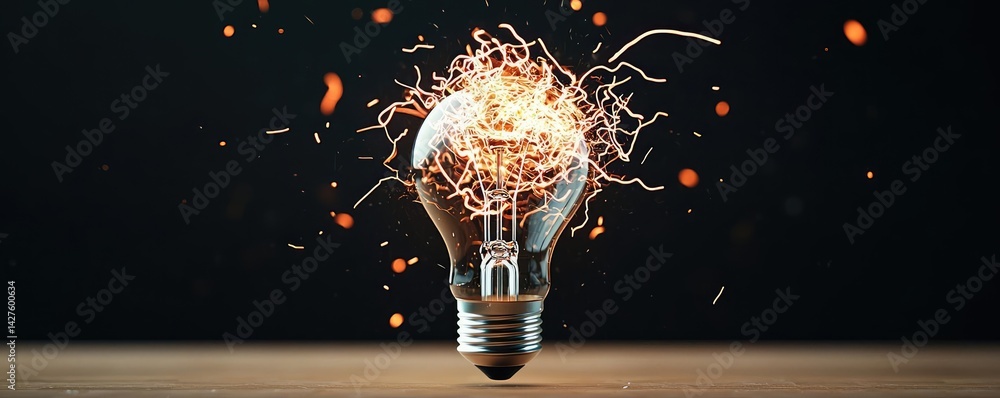 Poster explosion of lightbulb in high-speed electric crash concept. illuminating idea represented by a vibr