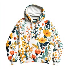 Floral print hoodie in white