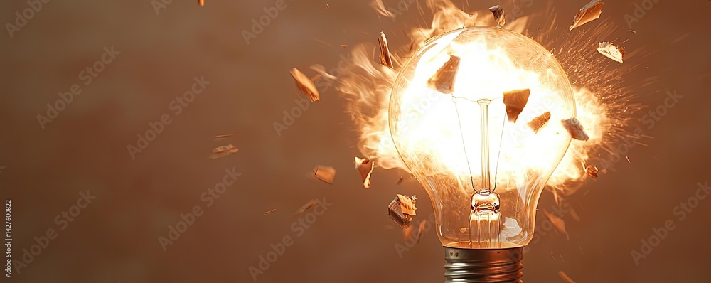 Poster explosion of lightbulb in high-speed bulb shattering concept. exploding light bulb showcasing innova