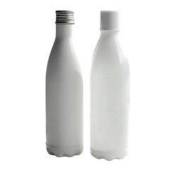 Two transparent glass milk bottle isolated on transparent background 