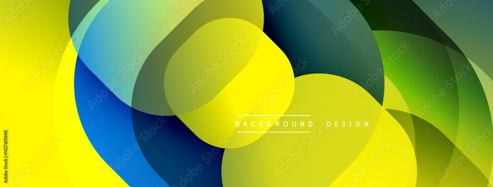 Poster abstract overlapping shapes create vibrant color gradients. yellows, greens, blues blend seamlessly,