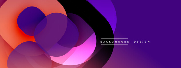 Abstract composition featuring overlapping circles. Gradient hues transition from orange, pink, purple to deep violet. Modern design element for backgrounds, presentations.