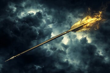 Golden Arrow Though a Dramatic Dark Cloud, Difficult Times Come to an End Concept
