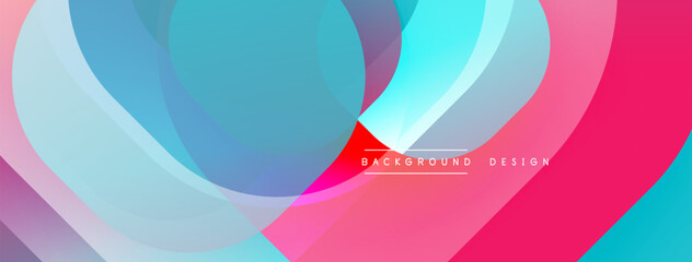 Abstract design features overlapping translucent circles. Colors blendpink, turquoise, purplecreating dynamic visual effect. Modern, smooth gradients dominate composition.